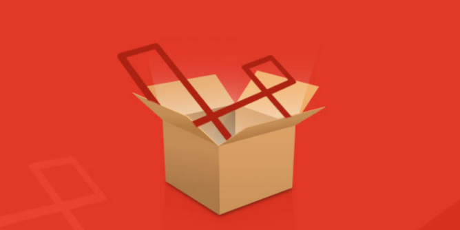 ilustracija kartonske kutije na narandžastoj pozadini kao simbol za Laravel paket