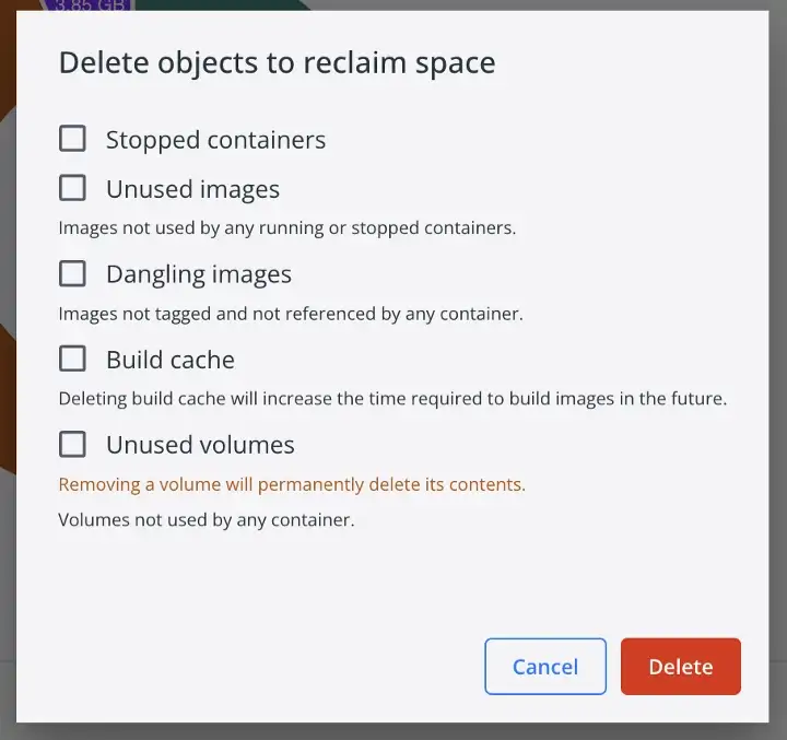delete objects to reclaim space