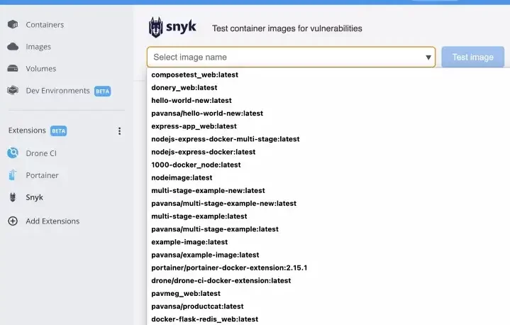 Snyk Docker ekstenzija